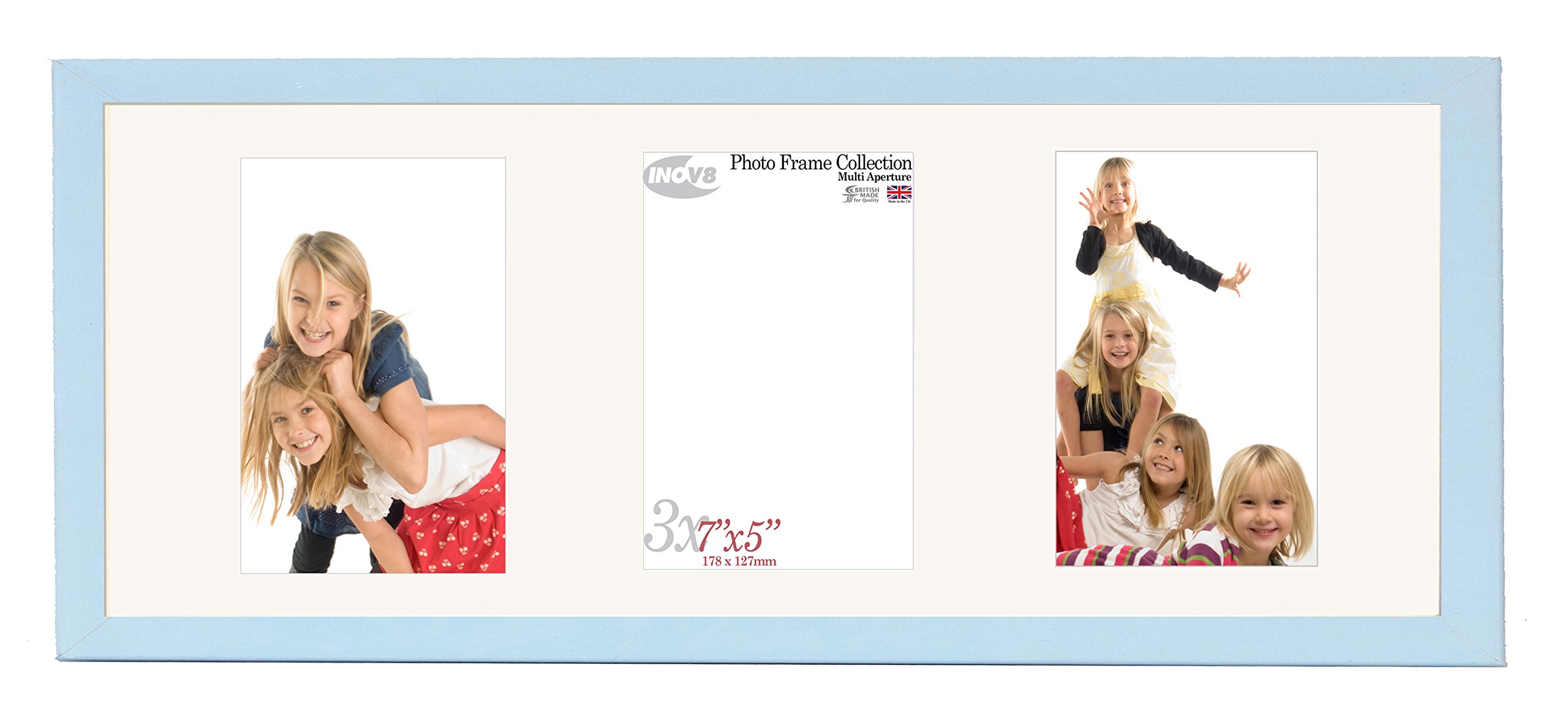 Inov8 British Made Picture/Photo Frame, Value Sky Blue Triple App 7x5 x 3P Inch, Pack of 2