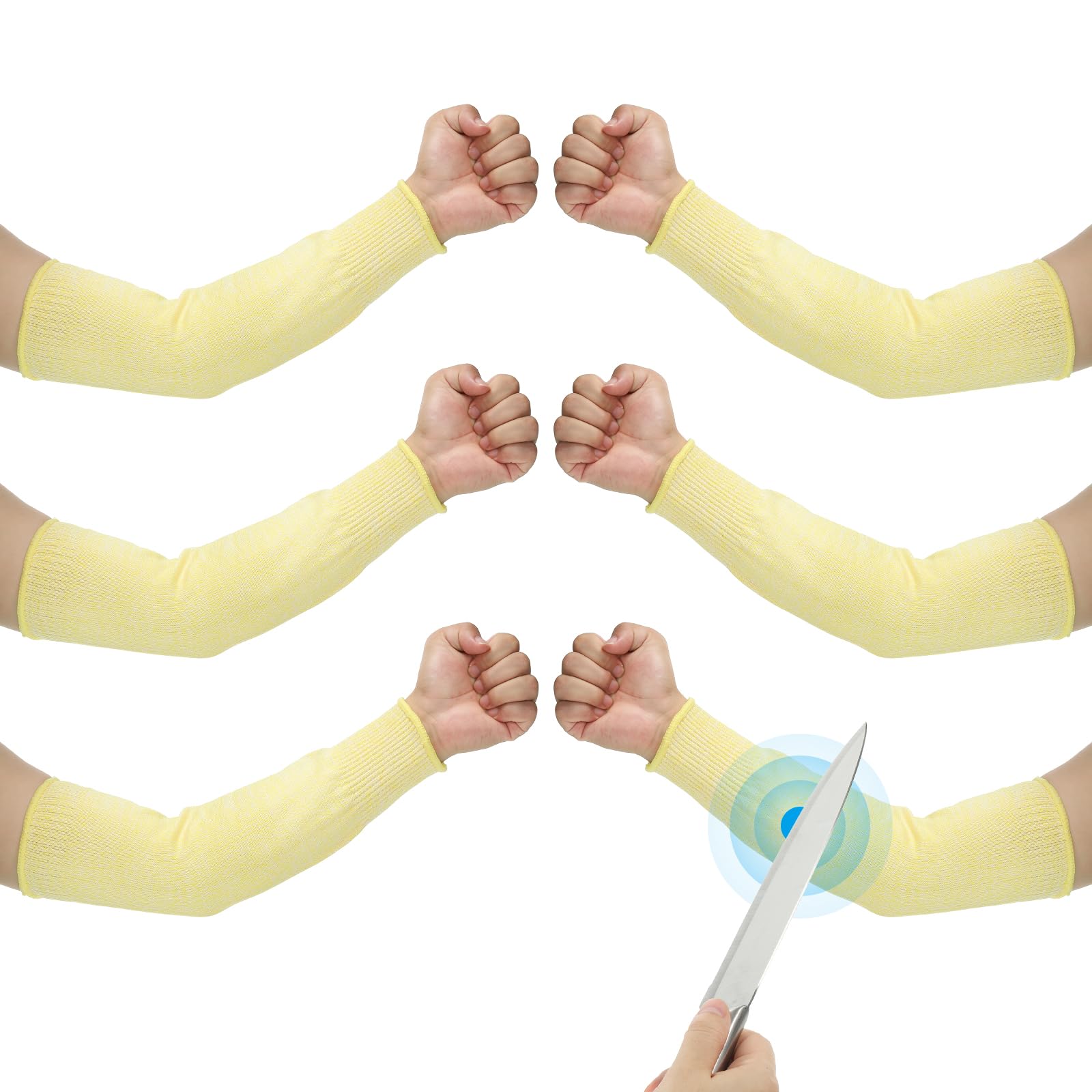 PATIKIL 16 Inch Cut Resistant Sleeve, 3 Pairs Arm Safety Protectors Sleeves Forearm Sleeve HPPE Level 5 Protection for Thin Skin and Bruising, L, Yellow