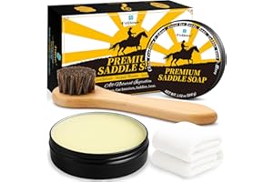 Feilove Saddle Soap for Leather – All-Natural 3-in-1 Leather Cleaner & Conditioner Kit with Horsehair Brush & Cloth – For Boots, Bags, Saddles, Car Interiors, Shoes 3.52oz
