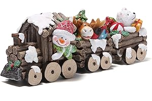 Hodao Christmas Decorations Indoor Home Decor Christmas Small Train Figurines Winter for Table Top Centerpiece Fireplace Decor Cute Christmas Train Decoration Gift (Wood Color Train)