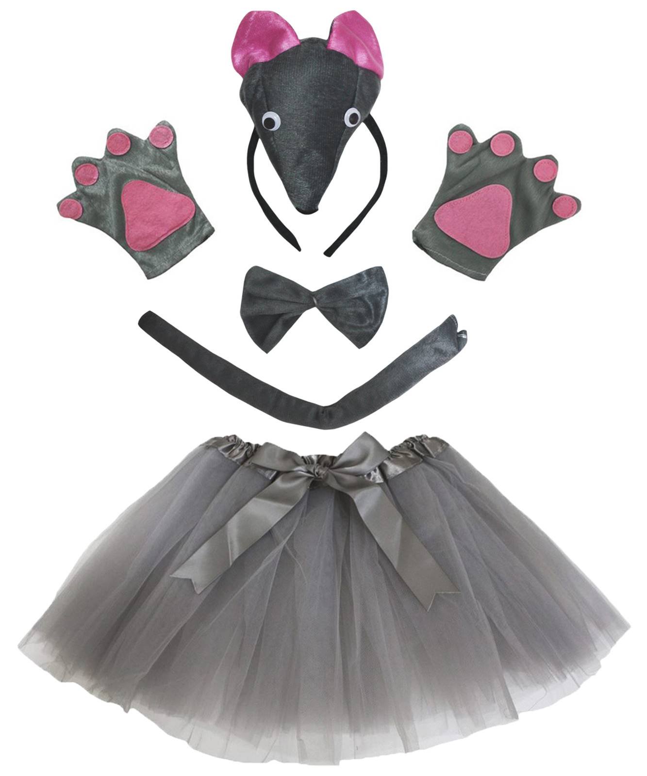 Petitebelle Cute Headband Bowtie Tail Gloves Tutu 5pc Girl Costume 1-10y (Mouse, 1-5 Years)