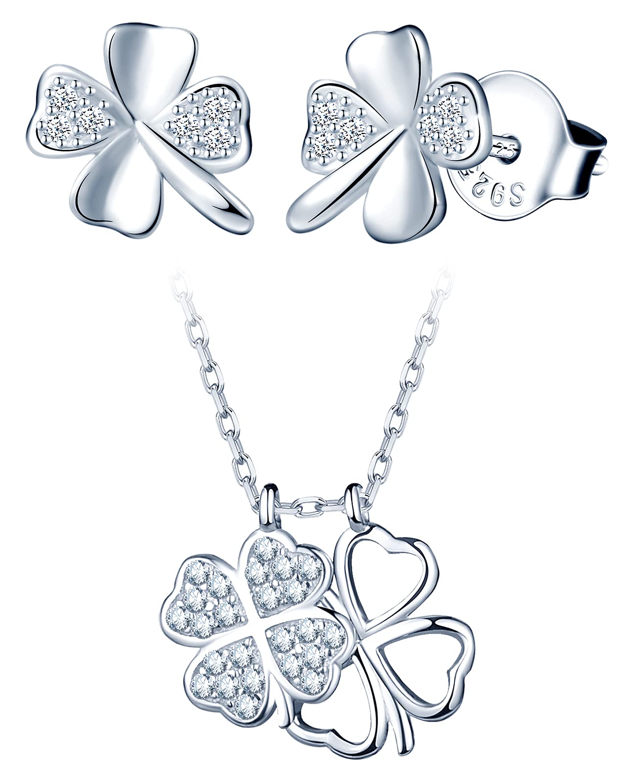 Yumilok 925 Sterling Silver Women Necklace Earrings Jewellery Set with 3A Cubic Zirconia