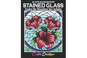 Stained Glass Color by Number For Adults BLACK BACKGROUND: Coloring Book Featuring Flowers, Landscapes, Birds and More