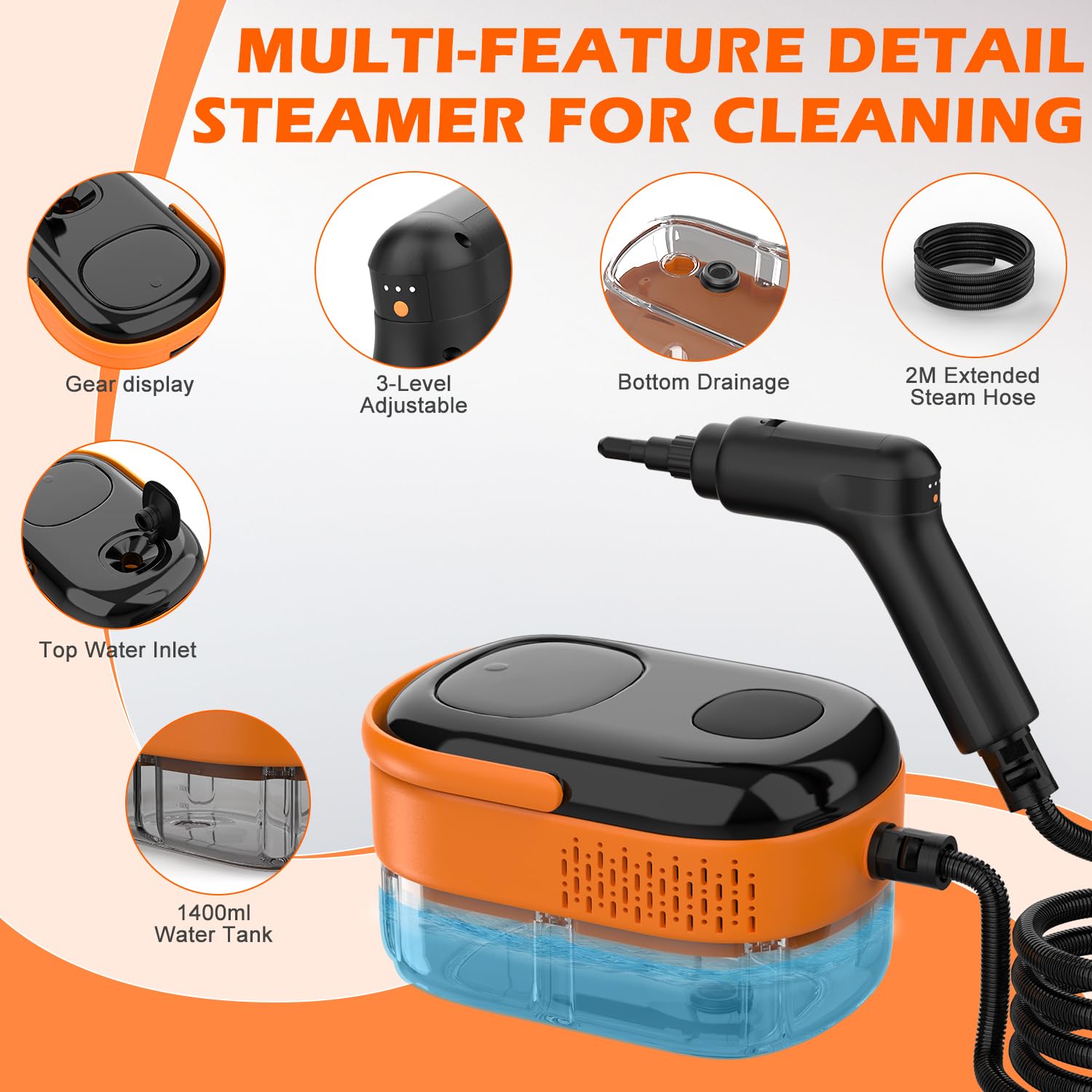 Steam Cleaner for Home & Car-2500W Portable Handheld Steamer for Cleaning with 3-Level Handle, 15s Heat-Up, Large Tank, 16 Accessories - Clean Grease, Grout, Tile, Floor, Couch, Dirt, Furniture