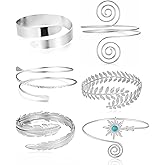 PLOMFOV 6 Pcs Arm Cuff Jewelry for Women Gold Upper Arm Bands Bangle Silver Arm Cuffs Bracelet Adjustable Armlet Set
