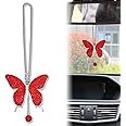 Pleoos Butterfly Car Hanging Ornament, Crystal Butterfly Car Rear View Mirror Charms Good Luck Amulet Ornament Car Decoration Valentine's Day Gifts Lucky Hanging Interior Ornament Pendant (Red)
