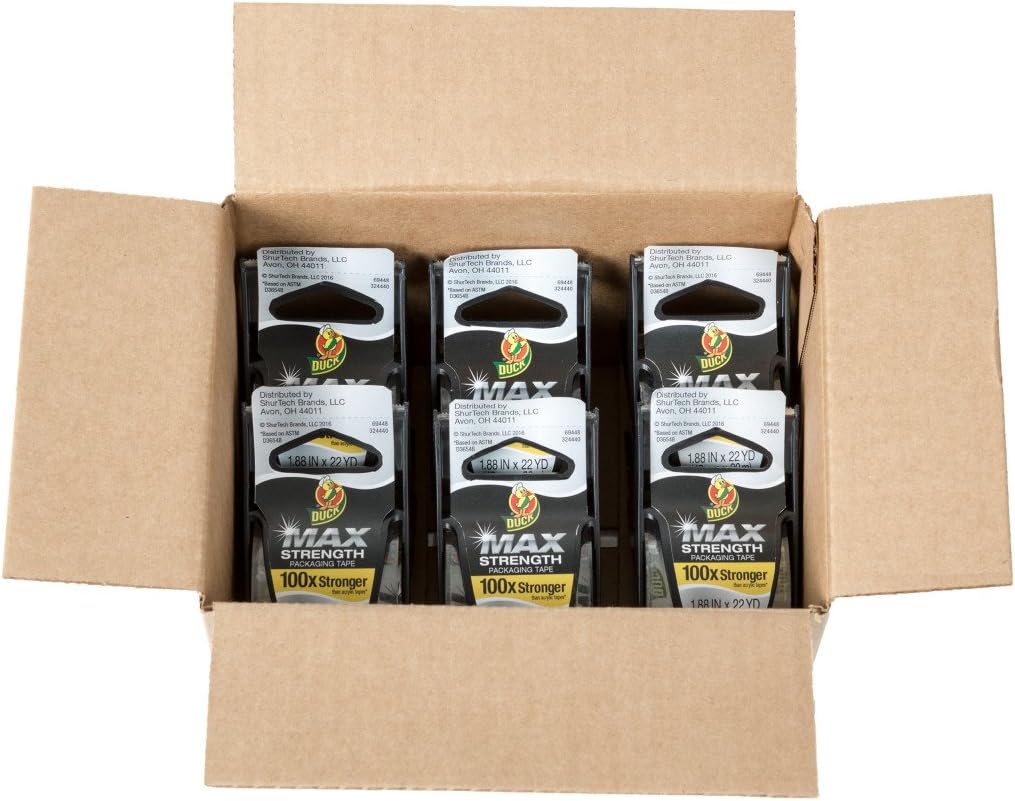Duck MAX Strength Packing Tape With Dispenser, Clear, 6 pk, 1.88" x 22 yd., 284983: Industrial & Scientific