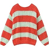 FOMOYUU Women Oversized Striped Sweater Color Block Knit Long Sleeve Sweatshirt Loose Pullover Y2K Preppy Jumper
