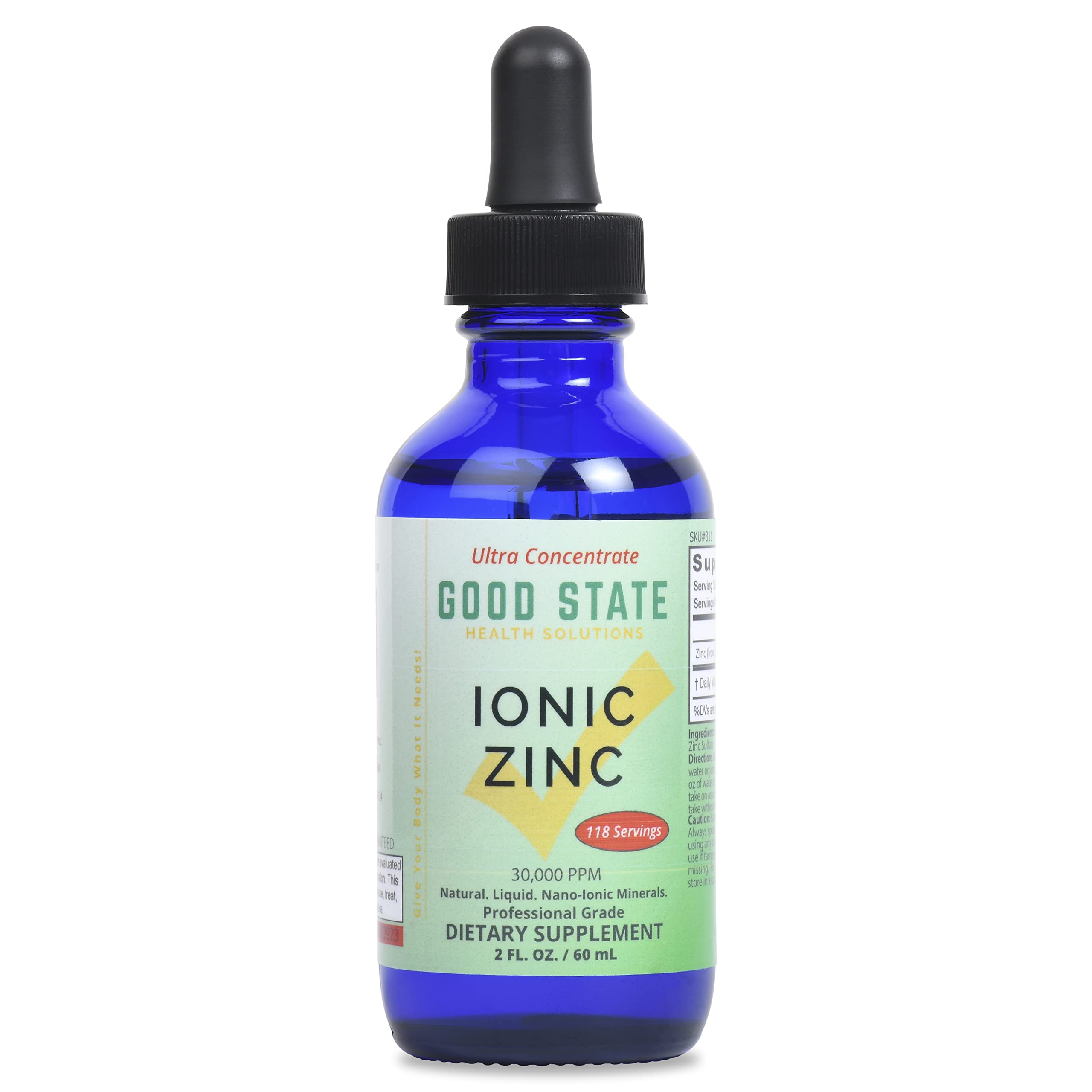 (Glass Bottle) Good State - Liquid Ionic Zinc Ultra Concentrate (10 Drops Equals 15 mg) (100 Servings per Bottle)