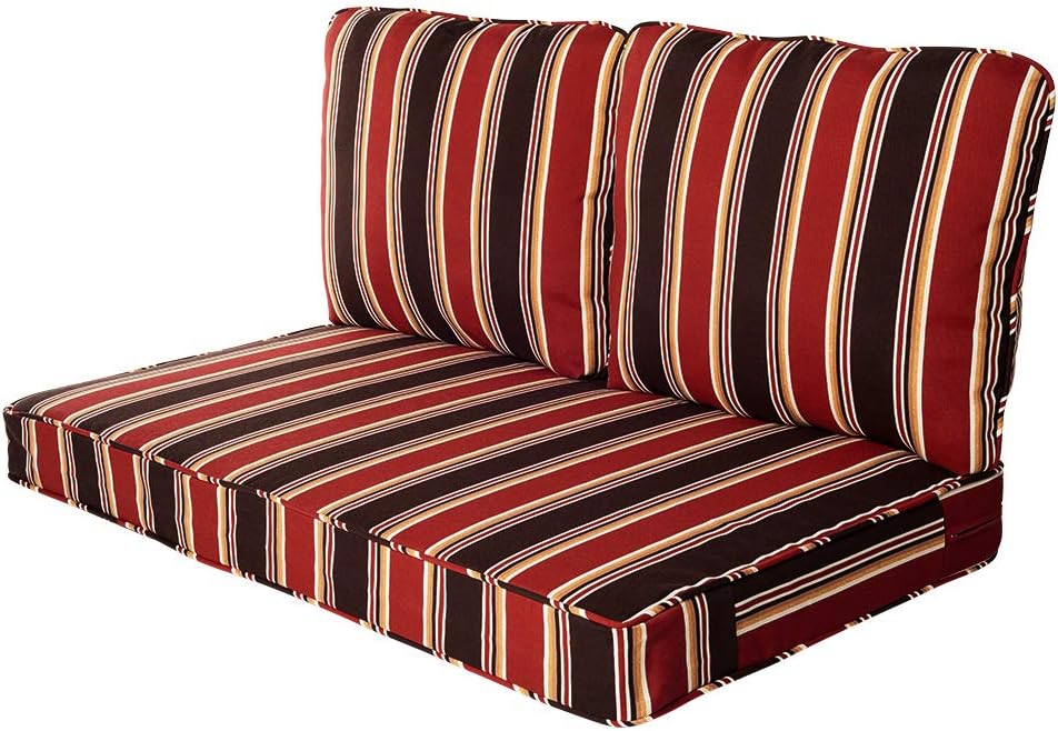 Quality Outdoor Living 29-RS02LV Loveseat Cushion, 3 Piece Assortment, Red Stripe