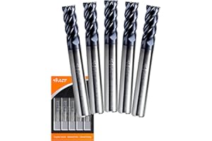 A ACT ACCU-CUT ACCUCUT I4KES 1/4” Carbide Square End Mill- 4 Flute Milling Bit Set for Steel, Forge Hardened Steel, Copper, Alloys & Materials < HRC 50 - AlTiN Coating CNC Router Bit, 45 Degree Helix (5 pcs)