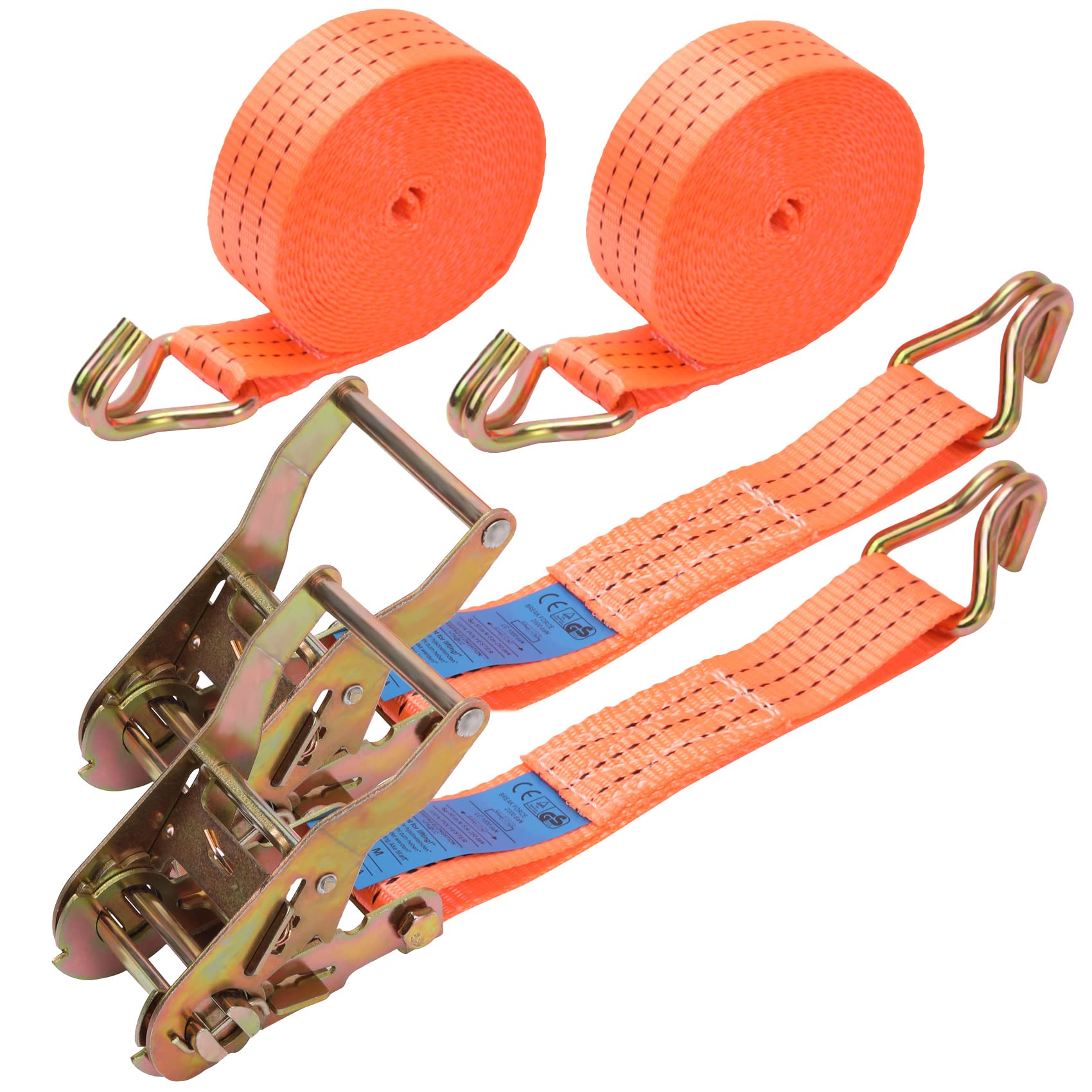 Heavy Duty Ratchet Strap, 2 Pack x 1500 kg 6M Tie Down Straps with Double Hooks Adjustable Cam Buckles Ratcheting Belts for Truck Car Luggage Motorcycle