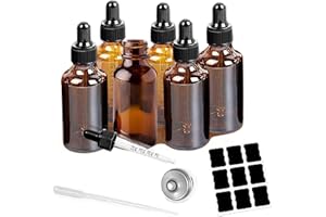 Z-synka 6 Pack 2oz Tincture Bottles With Dropper Amber Glass Dropper Bottle with Measured Eye Dropper Funnels,Labels,60ml Empty Bottle Brown for Homemade Vanilla Essential Oil,Tincture,Serum,Liquids