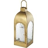 Deco 79 Metal Indoor Outdoor Candle Lantern Arched Lantern Candle Holder with Top Handle, Lantern 6" x 6" x 18", Gold