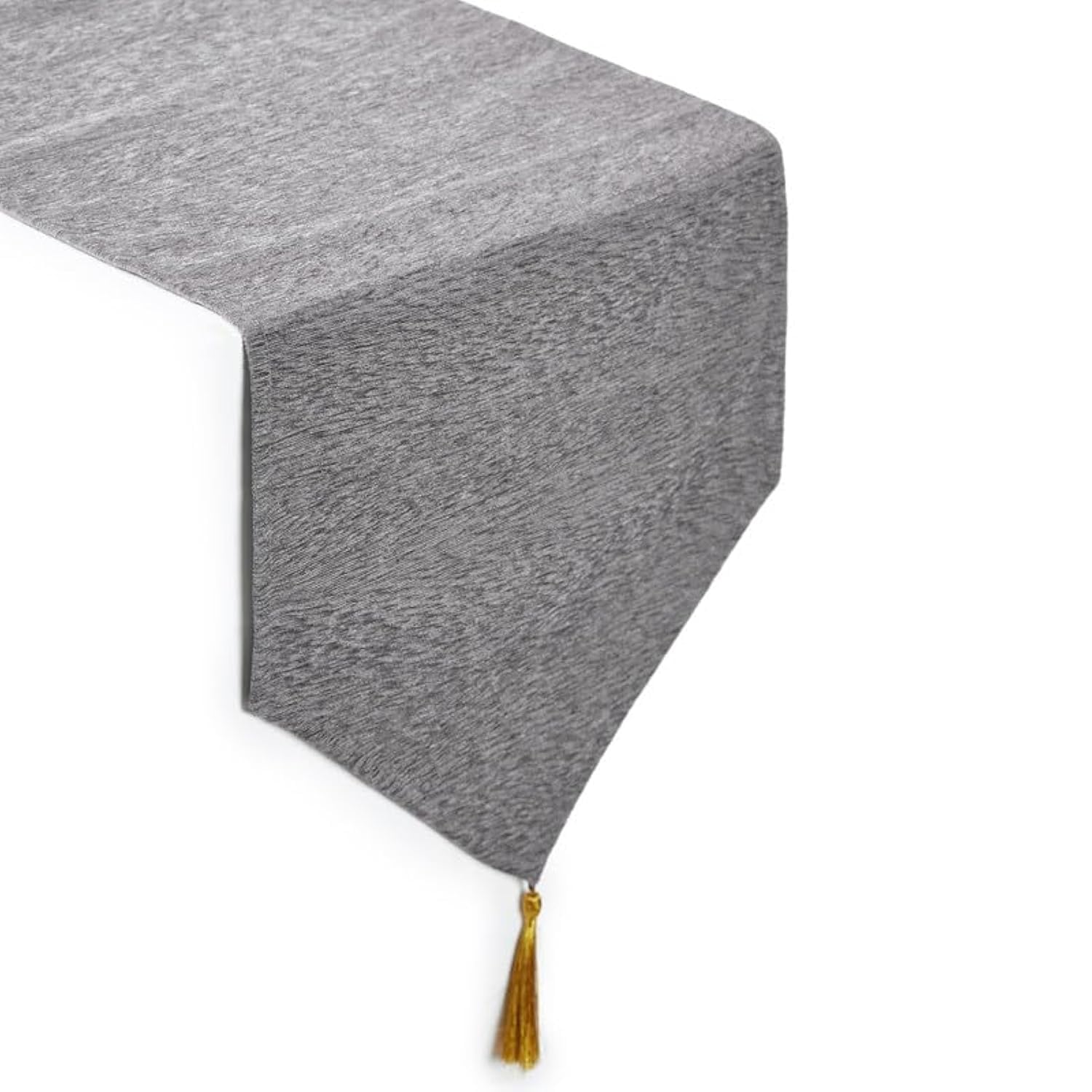 Encasa XO Fine Chenille Table Runner For Dining with V-End and Tassels, 32x150 cm - Silver | Decorative Cloth for Party, Wedding, Home, Cafes, Restaurants & Hotels