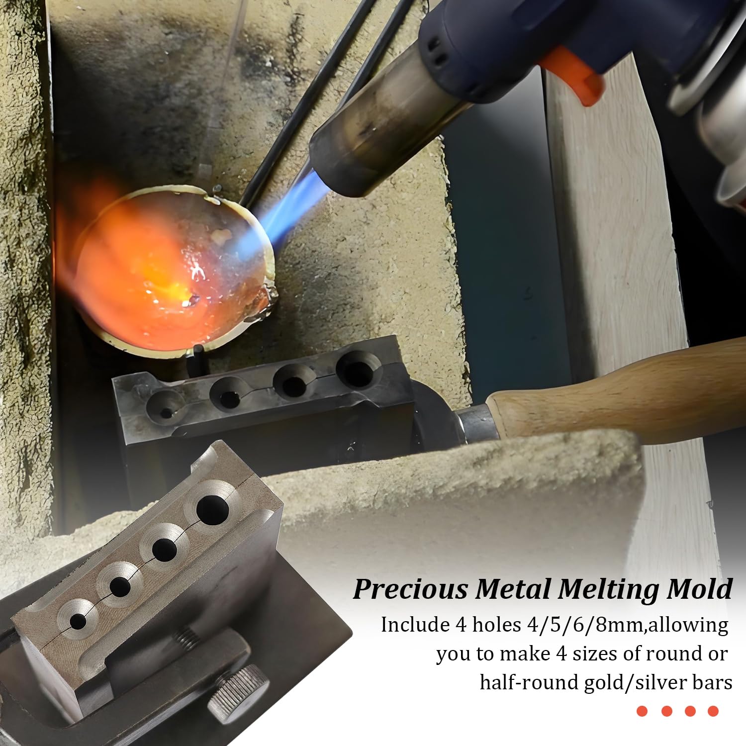 Reversible Wire Plate Ingot Mold Reversible Jewelry Ingot Mold Precious Metal Casting Melting with 4 Hole Sizes for Melting Casting Refining Gold Silver Copper Aluminum Brass Precious Metals