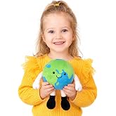 11" Earth Plush Toy &ndash; Soft Round Planet Plushie Pillow with Legs, Cute Celestial-Style Buddy Globe Cushion,Solar System Learning Toy, Planet Toys for Kids 3&ndash;5 Room Decor