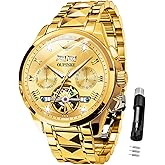 OUPINKE Automatic Watches for Men Skeleton Mechanical Self Winding Luxury Business Dress Wrist Watch Diamond Tungsten Steel Sapphire Crystal Calendar Waterproof Luminous