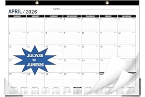 FETEULO 2025-2026 Desk Calendar - Large Desk Calendar 2025-2026, JUL 2025 - DEC 2026, Desk Pad Calendar, 17" x 12" Desk/Wall Calendar 2-in-1 with Notes, Corner Protector, Blocks