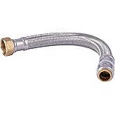 SharkBite Max 1/2 Inch x 3/4 Inch FIP x 12 In. Braided Flexible Water Heater Connector, Push-to-Connect Brass Plumbing Fittin