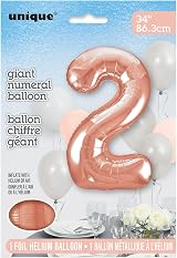 Unique Rose Gold Number 2 Shaped Large Foil Balloon 86cm - 1 Piece view 2