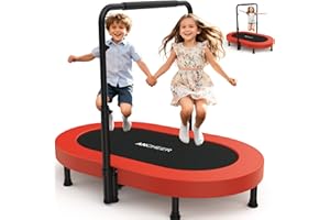 ANCHEER Trampoline, Mini Trampoline with Adjustable Handle - Indoor/Outdoor Rebounder for Kids & Toddlers, 56'' Safe Oval Fitness Trampoline with Bar for Home Fun