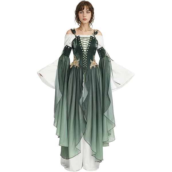 Disfraz De Arwen Para Mujer | Vestido Elfo Verde Con Tocado, Corona Y Orejas | Cosplay Medieval Y Renacentista | Tallas XS A XXXL