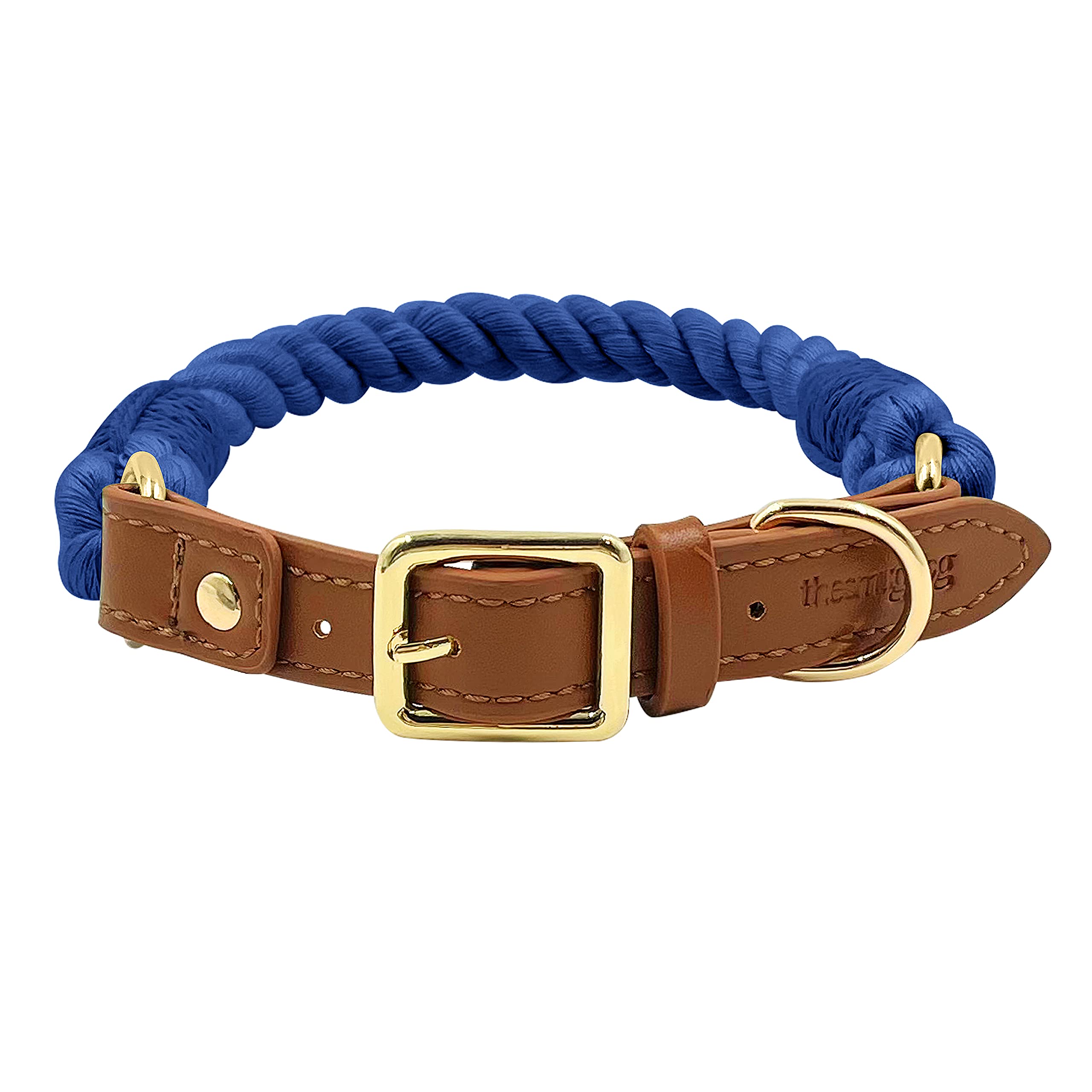 The Smug Dog Boston Rope Braided Collar - Blue Dog Collar Large Dogs with D-Ring, Faux Leather Finish & Golden Buckle -Soft Dog Collar for Small, Medium and large Dogs for Training,Walking — image 1