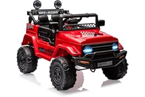 Hetoy Ride on Truck Car 12V Kids Electric Vehicles with Remote Control Spring Suspension, LED Lights, Bluetooth, 3 Speeds