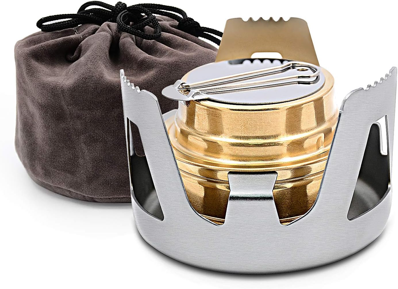 Amazon アルコールストーブ 五徳付き Lefon アルコールバーナー 防災 登山 料理用 アウトドア キャンプ 小型 軽量 コンパクト 風防 収納袋付き Lefon シングルバーナー