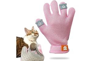 FURBB Pet Grooming Glove - Cat Dog Gentle Deshedding Brush Glove - Efficient Pet Hair Remover Massage Mitt - Enhanced Five Finger Design Perfect for Long Short Fur, Right Hand (Pink) Pet Bathing