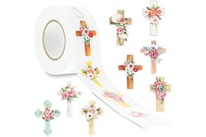 Faithful Finds 500 Piece Floral Cross Stickers, Christian Cross Stickers for Scrapbooking, Religious Stickers Roll with 8 Floral Design, Mini Catholic Cross Stickers for Crafts and Cards, 1 x 1.5 Inch