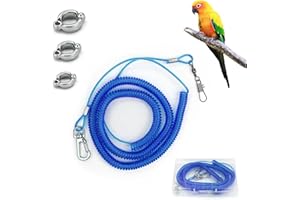 LuckyOpt Parrot Flying Leash, 16.4 ft Training Rope with 3 Size Bird Foot Ring, Anti-Bite Elastic String for Cockatiels, Birds, Pigeon (Blue)