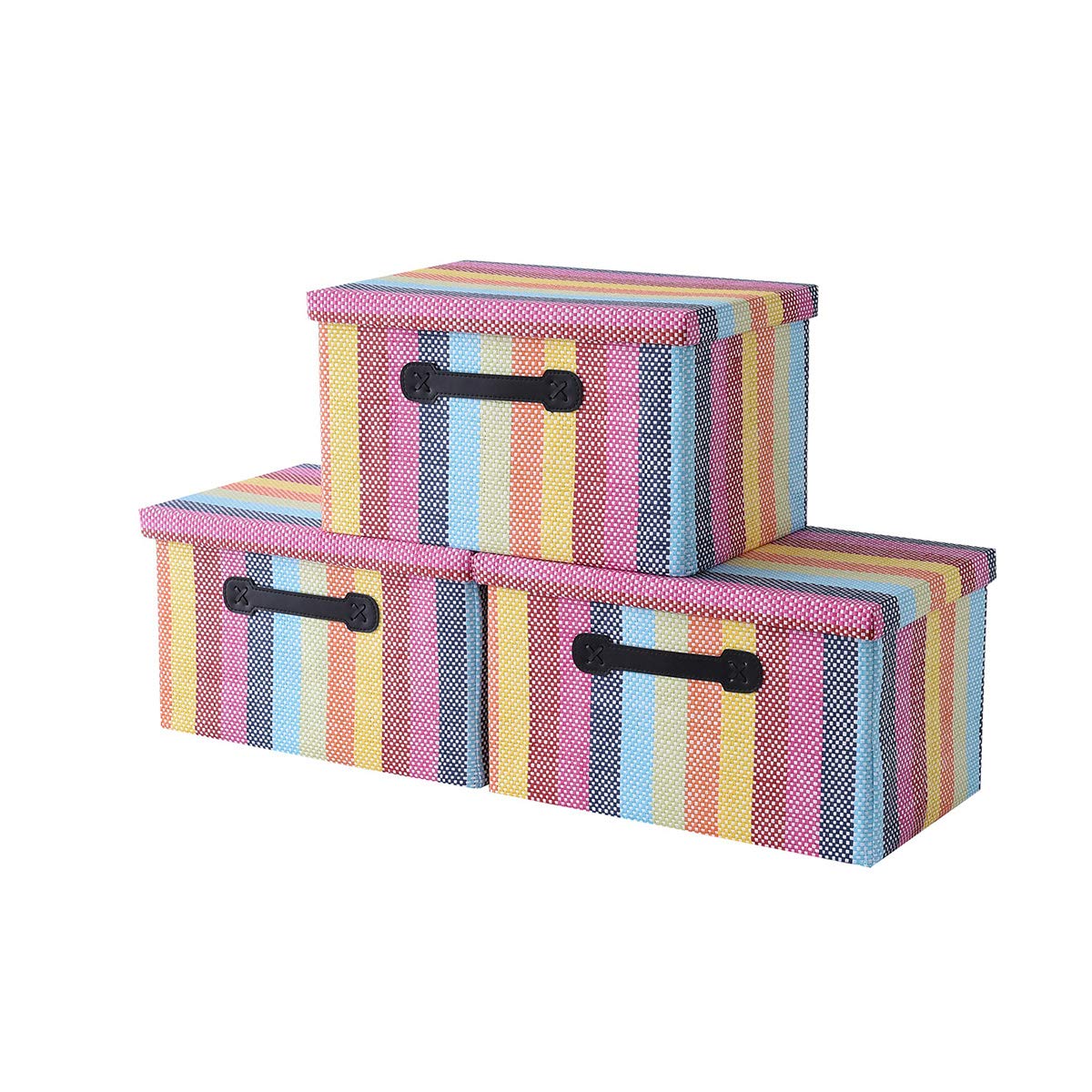 Storage Boxes[3-Pack]Fabric Storage Bins with Lid Organizer Bins for File Decorative Bins Storage Baskets for Shelves Memory Box for Office Organizer Cubes Containers