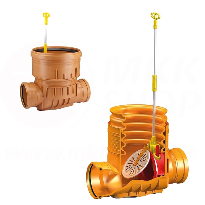 Kontrollschacht Revisionsschacht DN 400 Abwasserschacht 2x Ø 110 mm Dränage HT KG Rohr Rückstauklappe Rückstauverschluß Wartu