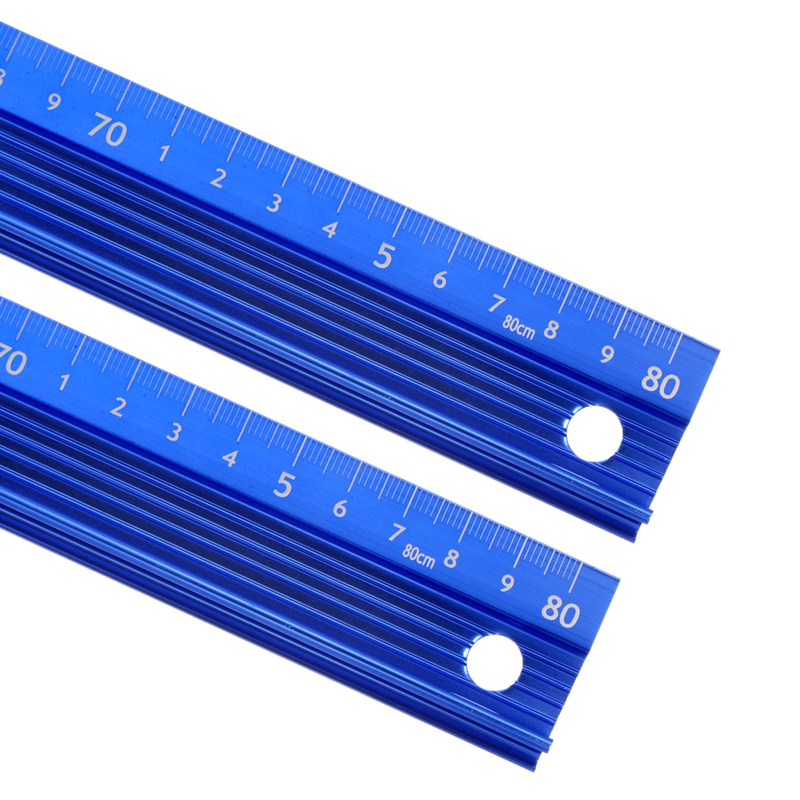 Kozelo 2pcs Raised Grip Aluminum Alloy Ruler - 80cm, 1mm Precision, Office Use, Blue