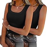 Zeagoo Womens Summer Tops Square Neck Ribbed Tank Tops Slim Fitted Racerback Sleeveless Shirts Basic Casual 2 Pack