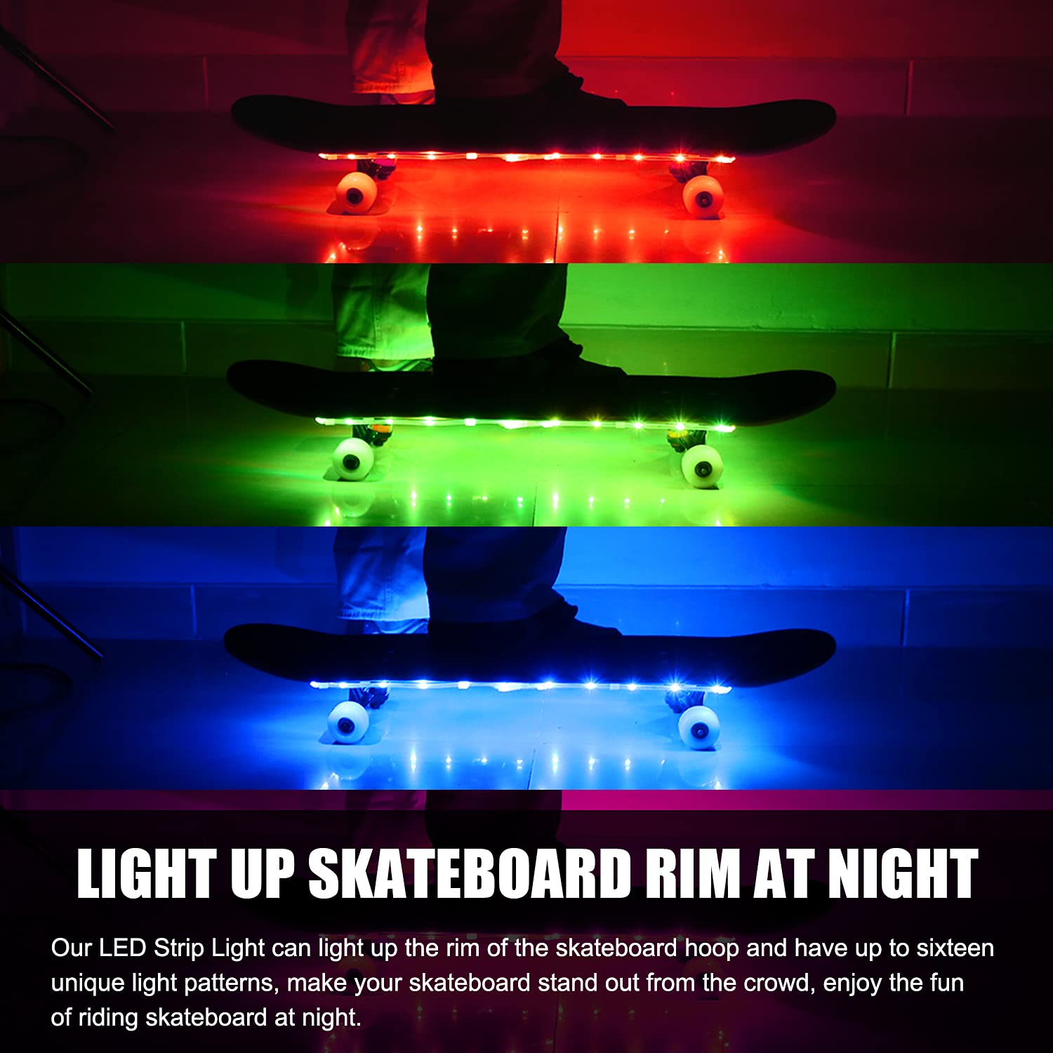 LED Skateboard Light, Remote Control Skateboard Light, Longboard Light, Shortboard Light,16 Color Change by Yourself, Waterproof, Shockproof, Super Bright to Display at Night. Good Gift for Kids