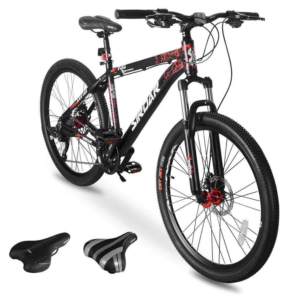 Sirdar S-700 Mountain Bike for Adult and Youth, 27 Speed 26 inch Lightweight Mountain Bikes Dual Disc Brakes Suspension Fork with 2 Replaceable Saddle for Outdoor Outroad