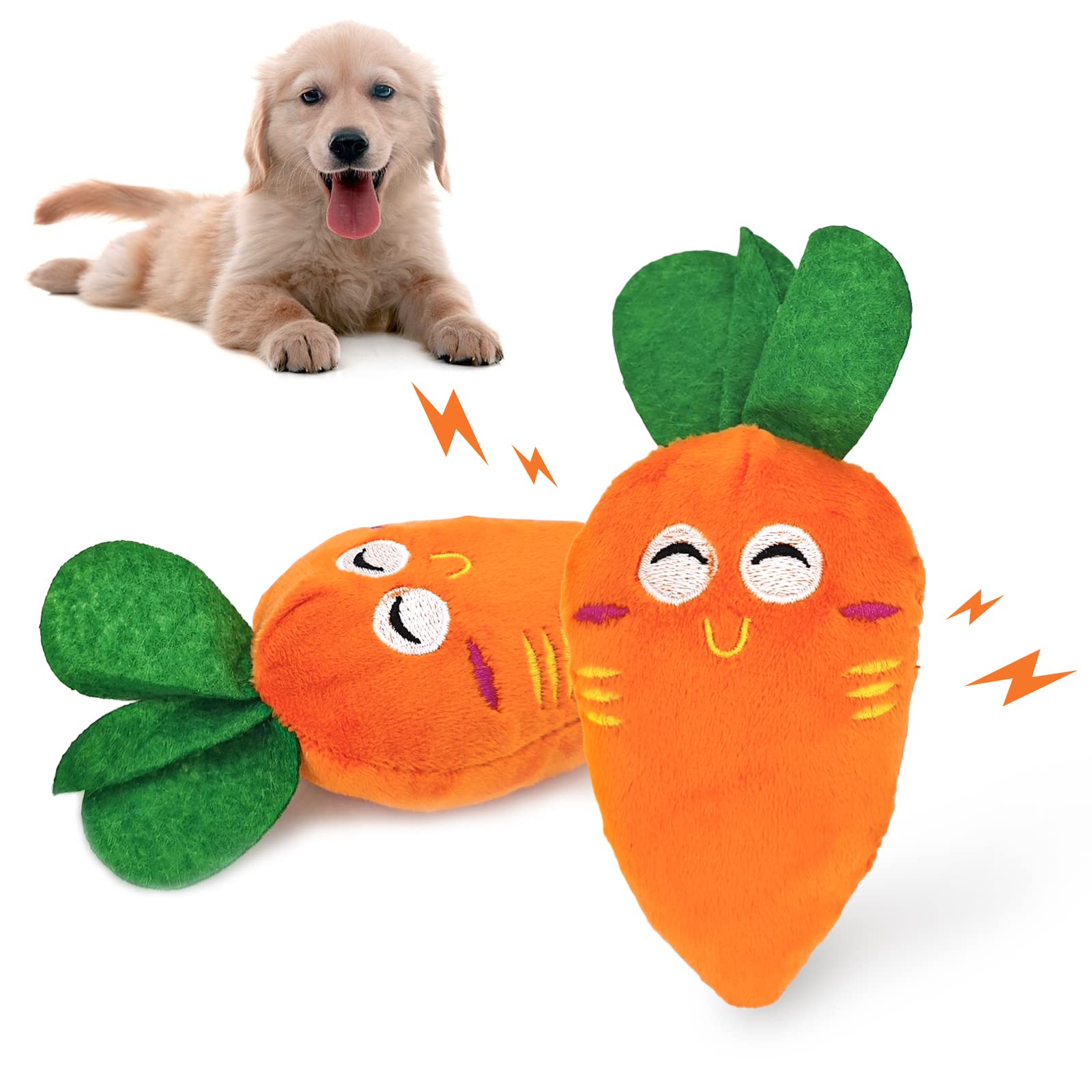 Andiker 2 Pcs Dog Squeaky Toys, Carrot Pet Funny Squeaky Toy Dog Plush Toy for Small Medium Large Dogs and Cats (2pcs)