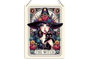 Krollma Funny Tarot Card Wall Art Decor Rustic Hanging Sign, Black Cat Witch Stuff Wiccan Witchcraft Supplies, Witchy Vibes Farmhouse Wall Hanging Sign, Decorative Wooden Sign for Home Office Bedroom