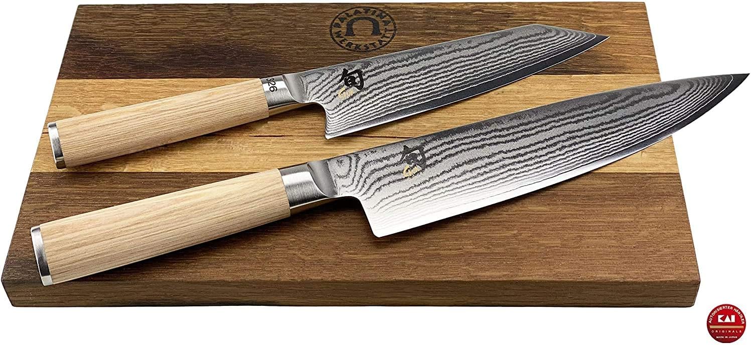 Palatina Werkstatt ® Kai Shun Classic White Bundle | DM-0777W, Limited Kiritsuke Chef's Knife | + DM-0706 Japanese Chef's Knife | + 30x18 cm Cutting Board | Retail: € 428