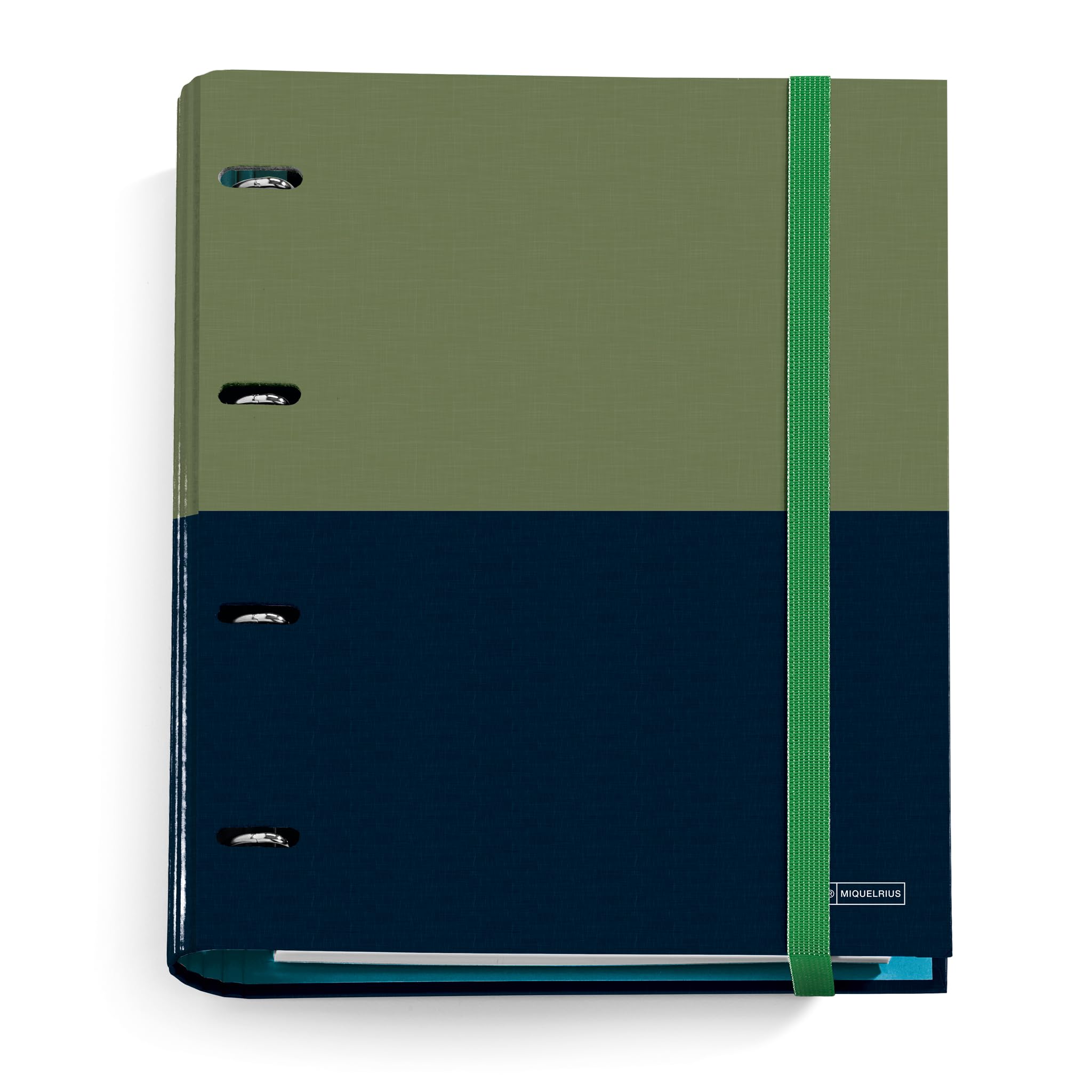 Miquelrius - Carpebloc A4 Binder with 4 Rings + Refill 100 Sheets of 70 g/m² with 5 mm Squares, Elastic Closure, Rider Green Collection