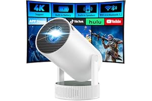 Mini Projector, Portable Projecteur with Rechargeable Battery Support 4K 220° Rotation Smart Movie Projector with Speaker Blu