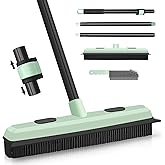DALIPER Pet Hair Removal Broom with Squeegee 58‘’ inches Long Handle Carpet Rake, Rubber Push Fur Broom, Carpet Squeegee with