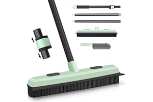 DALIPER Pet Hair Removal Broom with Squeegee 58‘’ inches Long Handle Carpet Rake, Rubber Push Fur Broom, Carpet Squeegee with