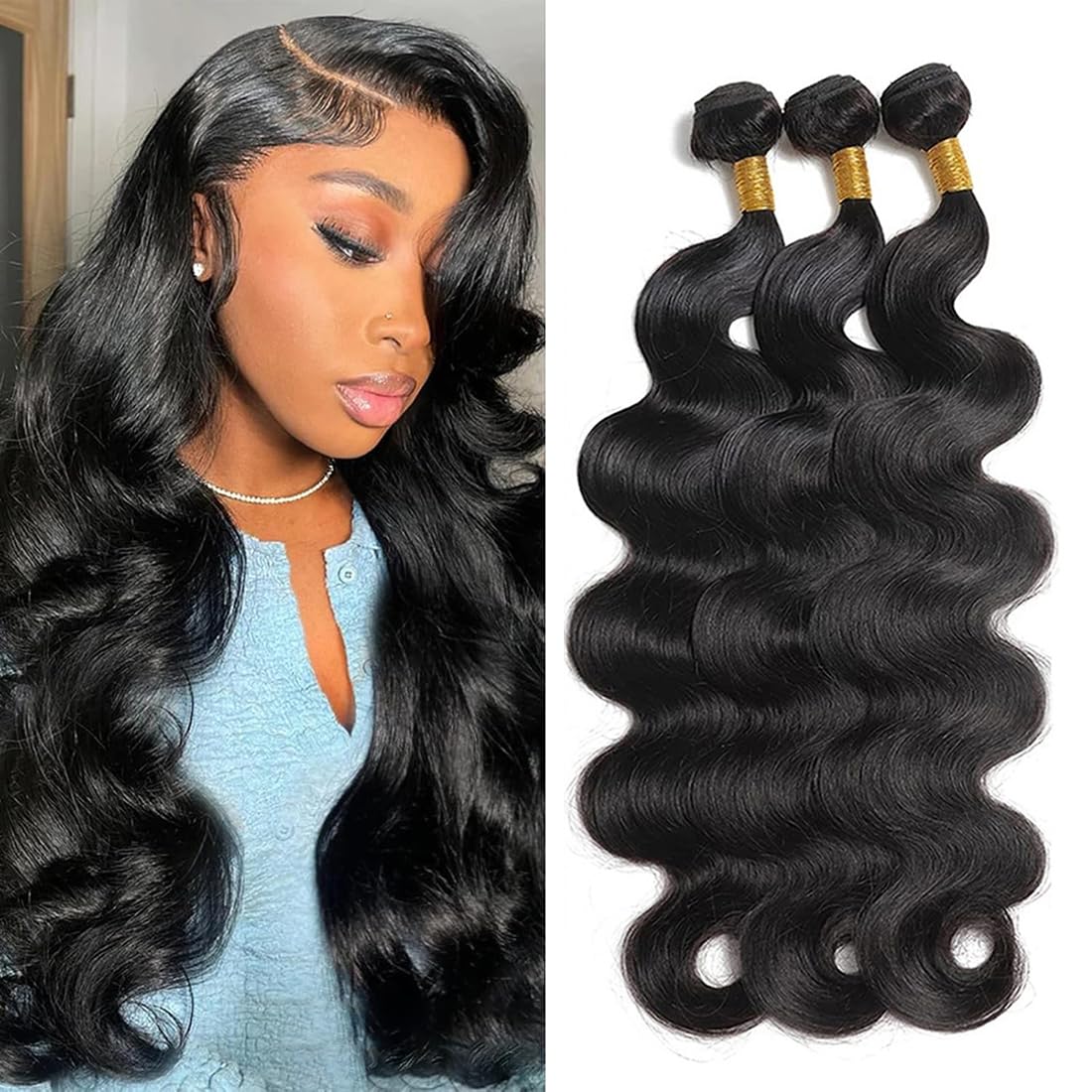 Brazilian Human Hair Bundles Body Wave 14 16 18 20 Inch 100% Unprocessed Virgin Hair Extensions Quick Weave Bundles Soft and Shiny Natural Black — image 1