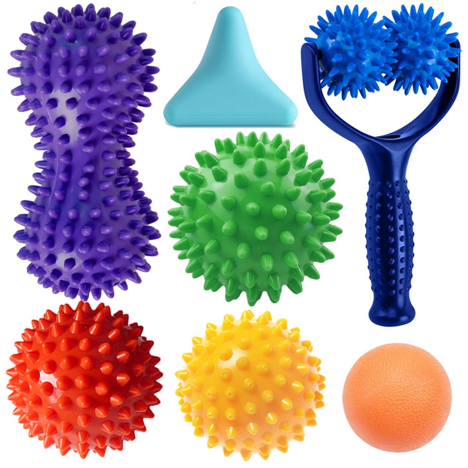 Photo 1 of Massage Ball Set for Myofascial Trigger Point Release & Deep Tissue Massage, Kit of 7-3 Sizes Spiky Massage Balls, Peanut Ball, 1 Hand Roller Ball,1 Trigger Point Massager,1 Massage Lacrosse Ball