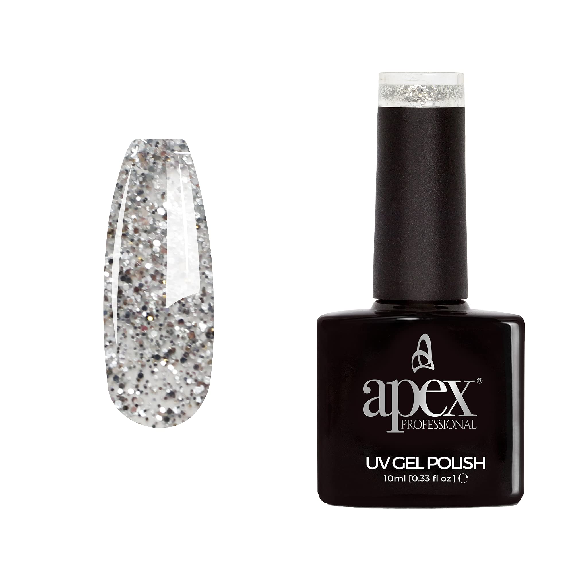 Apex® Professional Glitter Gel Nail Polish, Silver Shine [G-03], Essentials Range, UV CFL/LED Soak-Off Gel Polish, 10ml