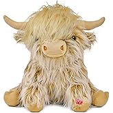 Tonpect Highland Cow Stuffed Animal with Mooing Sound, 9 inch Ginger Colored, Farm Cow Toy for Boys Girls Gift Decoration